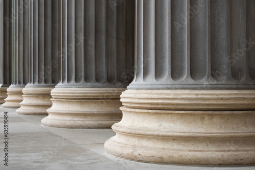 Colonnade of Ionic order columns in Vienna, Austria. Close up.