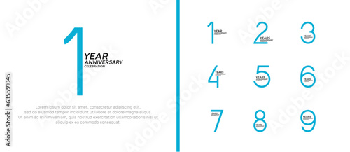 set of anniversary logo blue color on white background for celebration moment