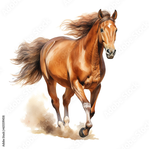 Brown horse in a graceful running pose on transparent background