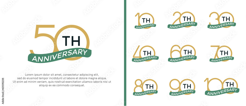 set of anniversary logo brown color and green ribbon on white background for celebration moment