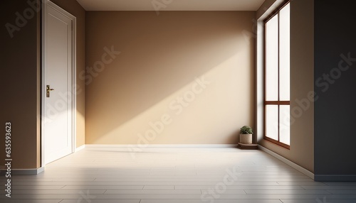 Empty room with wooden floor and window. Mock up  3D Rendering