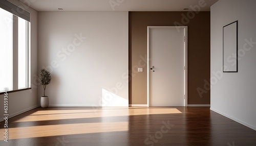 Interior of empty room with white walls  wooden floor and window