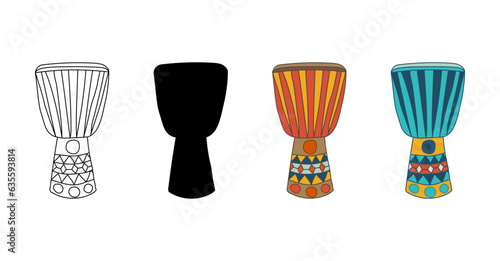 Fototapete Set of African djembe drums