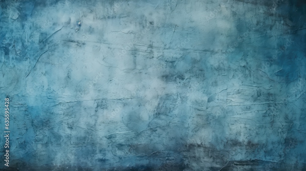 Toned painted old concrete wall with plaster. Dark blue vintage texture background with space for design. Close-up. Rough brush strokes. Grungy, grainy, uneven surface.