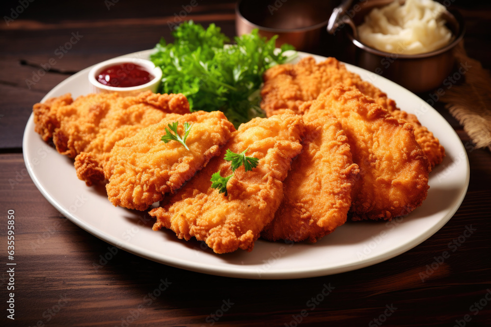 Plate of Weiner Schnitzel Isolated on a White Background Plate of Weiner Schnitzel Isolated on a White Background
