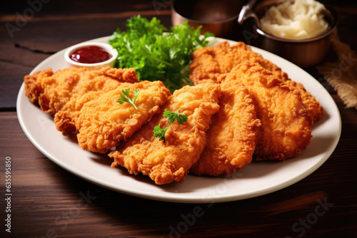 Plate of Weiner Schnitzel Isolated on a White Background
