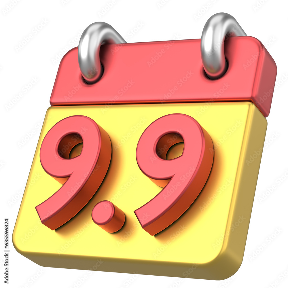 9.9 calendar. September sale. 3D illustration. 9.9 calendar. September sale. 3D illustration.