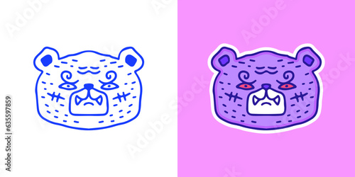 Funny zombie bear, illustration for logo, t-shirt, sticker, or apparel merchandise. With doodle, retro, groovy, and cartoon style.