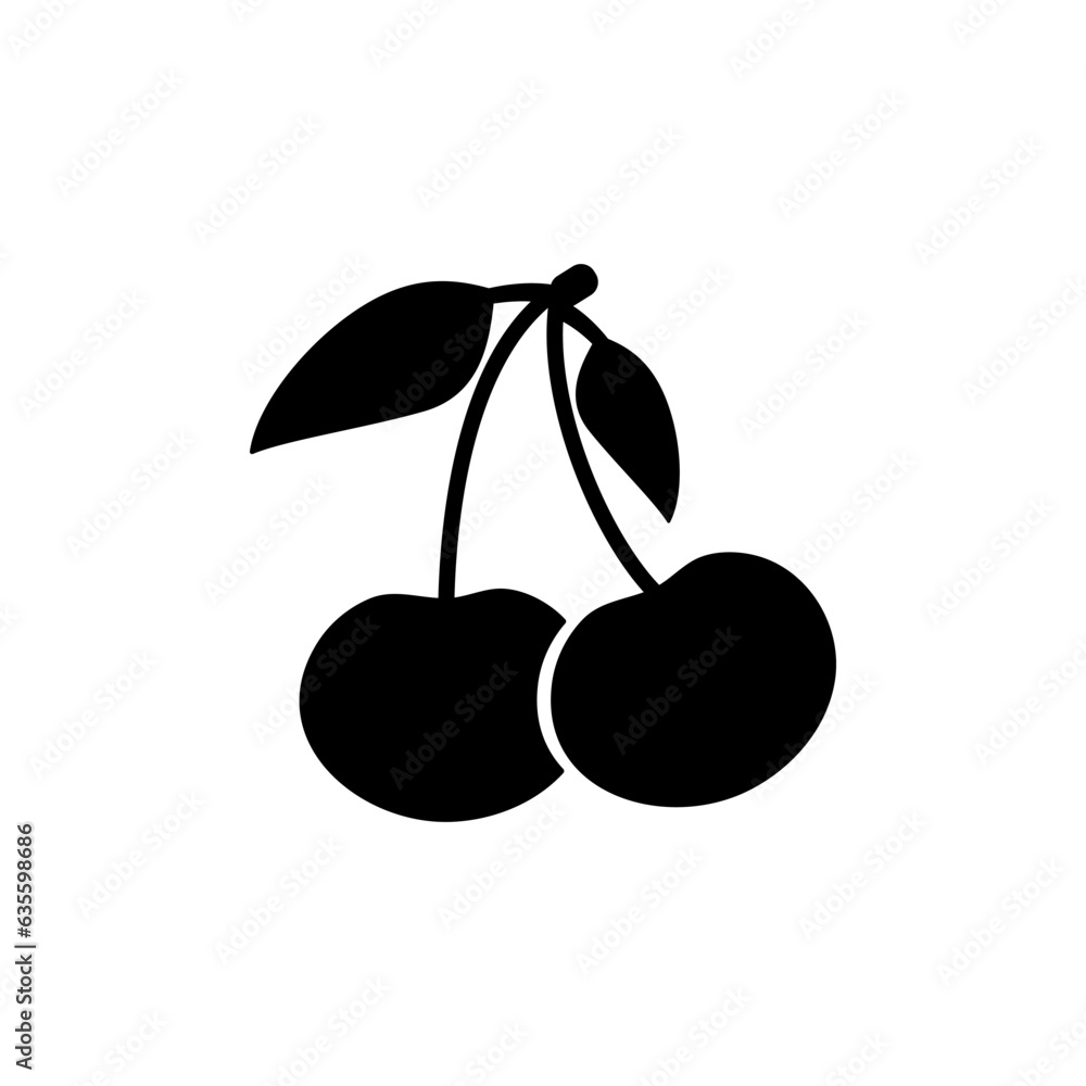 Pair of cherries black silhouette icon on white background Pair of cherries black silhouette icon on white background