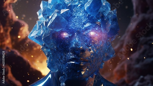 a humanoid with shared sapphire geode.Generative AI