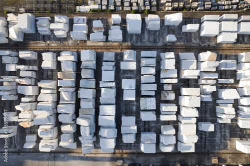 Canvas Print Storage of marble blocks in Carrara Italy
