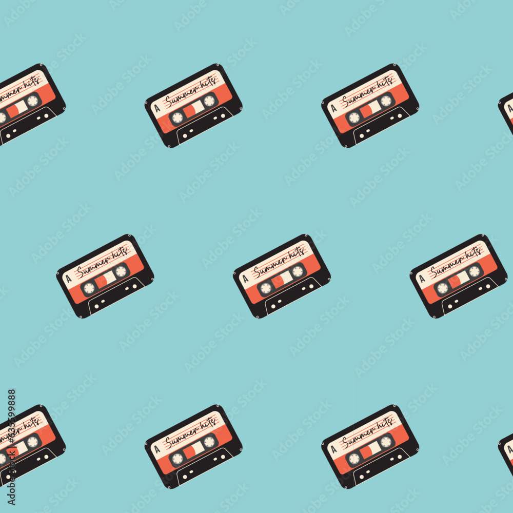 seamless pattern with retro audio cassettes seamless pattern with retro audio cassettes