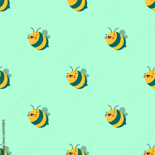 Beautiful honeybees isolated on light green background is in Seamless pattern - vector illustration