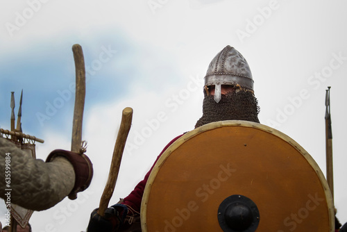 Two fighting viking warriors from early middle ages