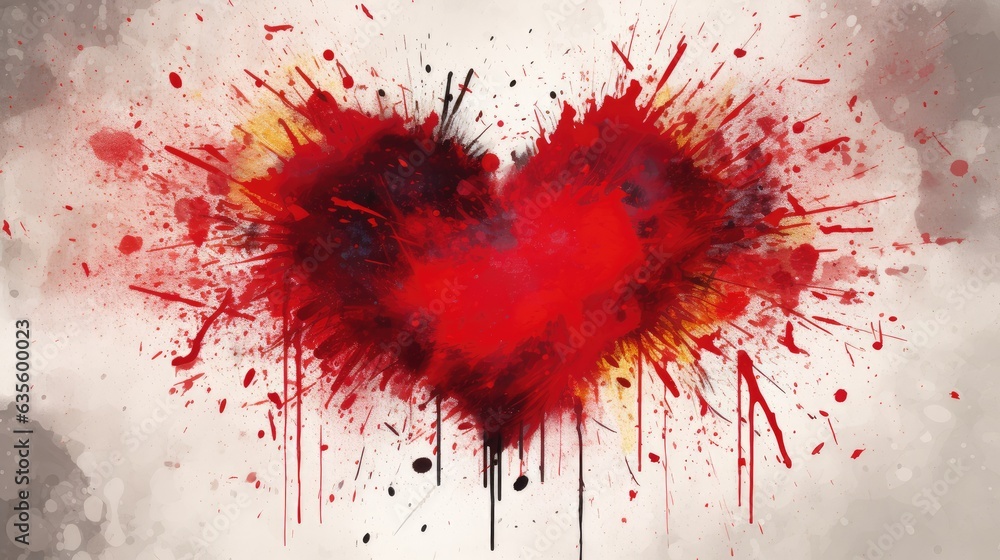 Red Heart With Splashes Of Paint. Red Heart With Splashes Of Paint.