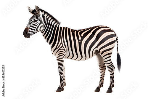 Zebra isolated on a transparent background. Animal left side view portrait.