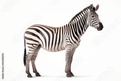 Zebra isolated on a white background. Animal right side view portrait.