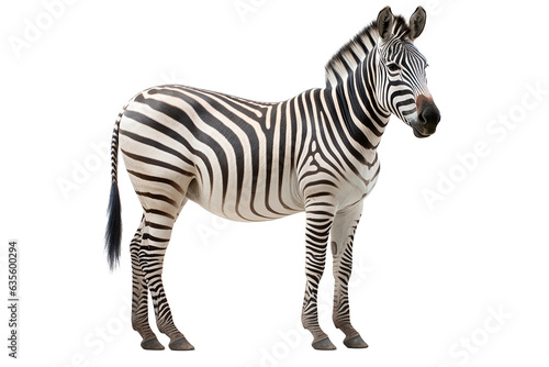Zebra isolated on a transparent background. Animal right side view portrait.