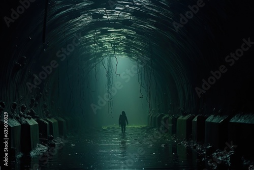 Drowning in a dark  abandoned underwater tunnel.