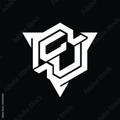 CU Logo monogram hexagon shape with triangle outline gaming style design