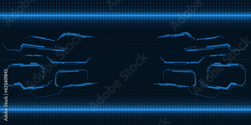 Vector illustration of futuristic digtal hi-tech horizontal layout for showcase and backgrond with tech circuit neon line and grid plane.Futuristic digital technology concepts. photo