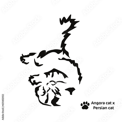Vector drawing of a stylized cat with long hair. Mix of Angora cat with Persian cat. Animal gestalt design.