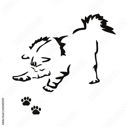 Vector drawing of a stylized cat with long hair. Mix of Angora cat with Persian cat. Animal gestalt design.
