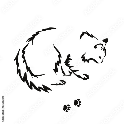Vector drawing of a stylized cat with long hair. Mix of Angora cat with Persian cat. Animal gestalt design.