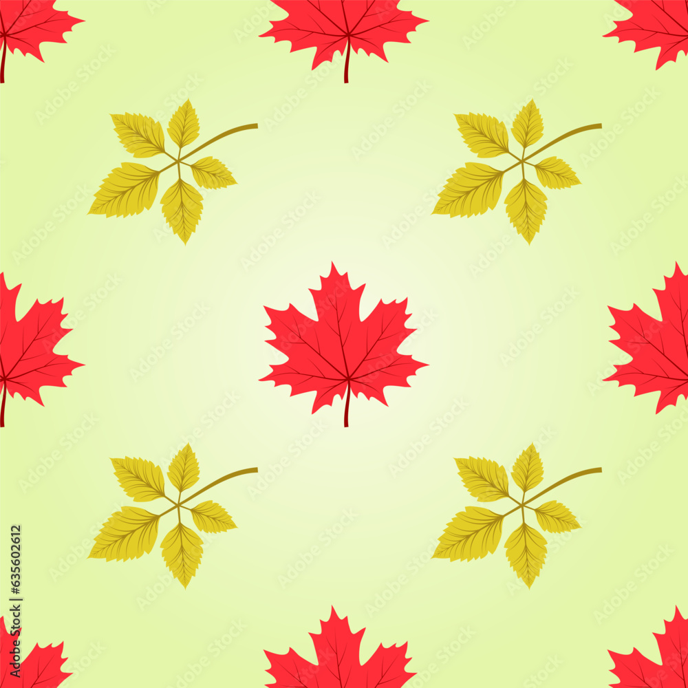 Beautiful leaves isolated on yellow background is in Seamless pattern - vector illustration