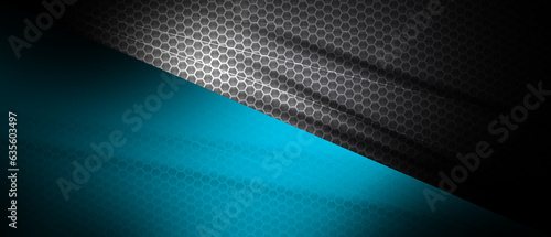 Black and blue tech glossy banner with honeycomb texture