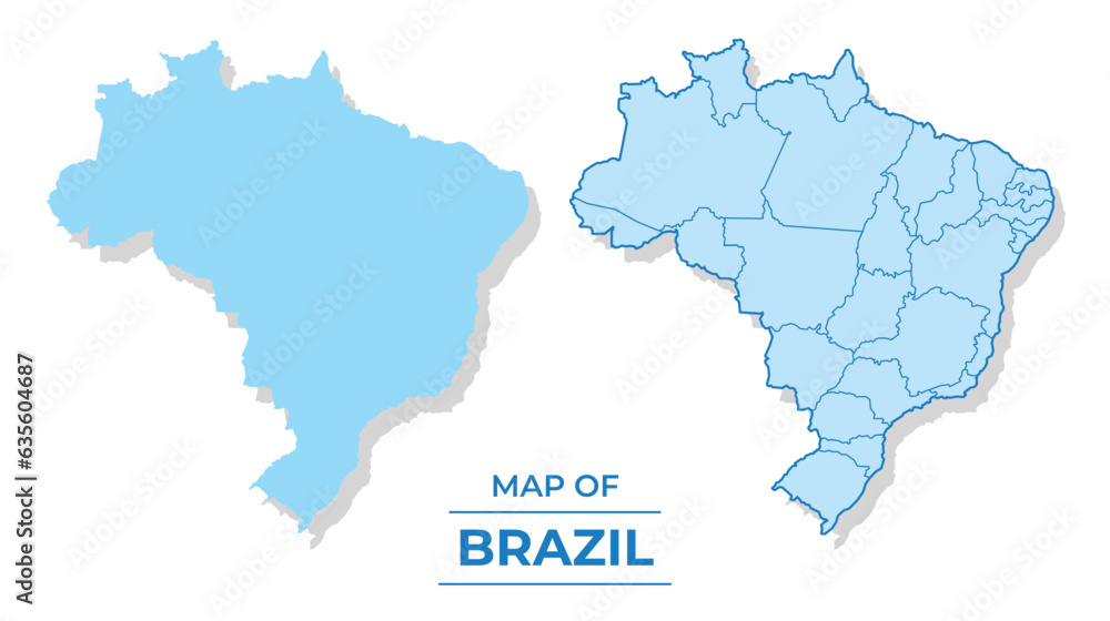 Vector Brazil map set simple flat and outline style illustration
