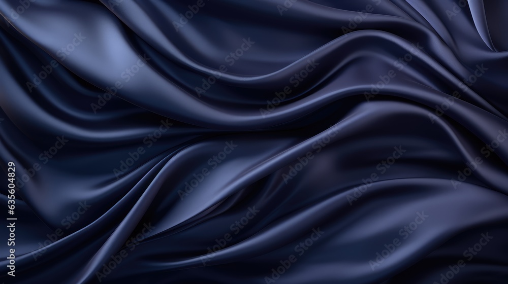 Waves of navy blue satin fabric