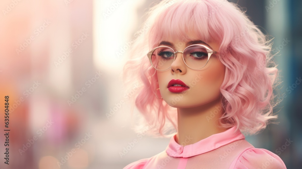 Girl wearing pink glasses. Generative AI Girl wearing pink glasses. Generative AI