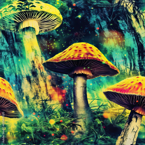 Psychedelic mushroom grunge graffiti tie dye repeat pattern trippy