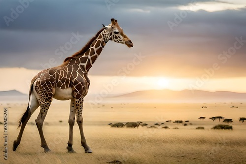 Giraffes in the African savannah. Serengeti National Park
