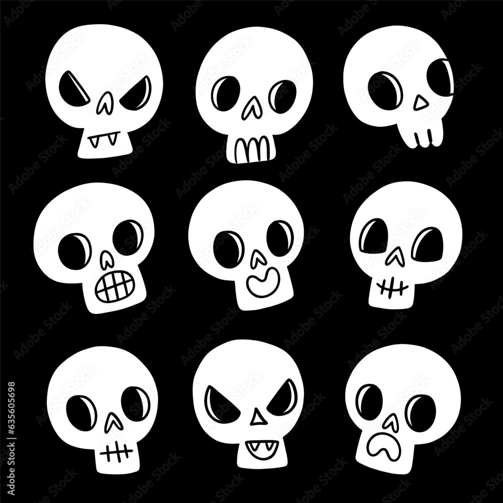 Scary skulls Halloween vector set Scary skulls Halloween vector set