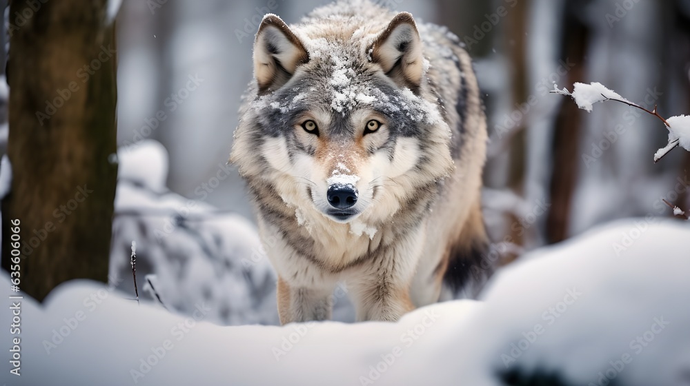 Wolf facing camera in snowy setting: national geographic capture Wolf facing camera in snowy setting: national geographic capture