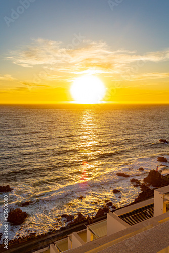 sunset Cochoa beach, Renaca, Vina del Mar, Valparaiso, Chile photo