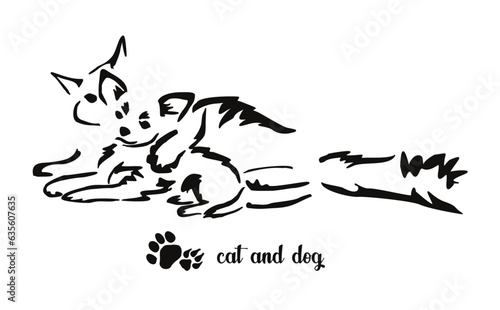 Friendship between a cat and a small chihuahua dog. Gestalt animal design