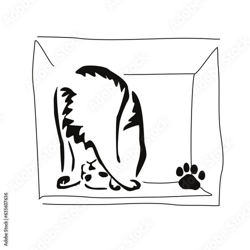 The kitten is trying to fit in the box. Gestalt animal design
