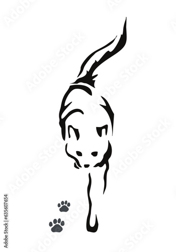 Vector drawing of a long-haired cat. Leisurely walking angora cat. Image of an animal in the style of gestalt design