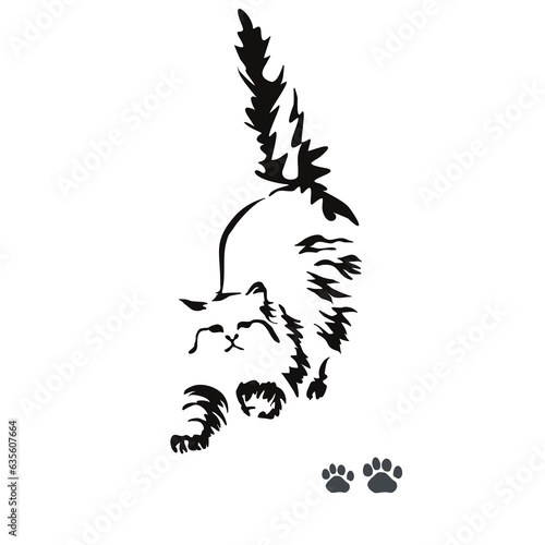 Vector drawing of a long-haired cat. Leisurely walking angora cat. Image of an animal in the style of gestalt design