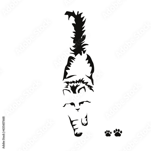 Vector drawing of a long-haired cat. Leisurely walking angora cat. Image of an animal in the style of gestalt design