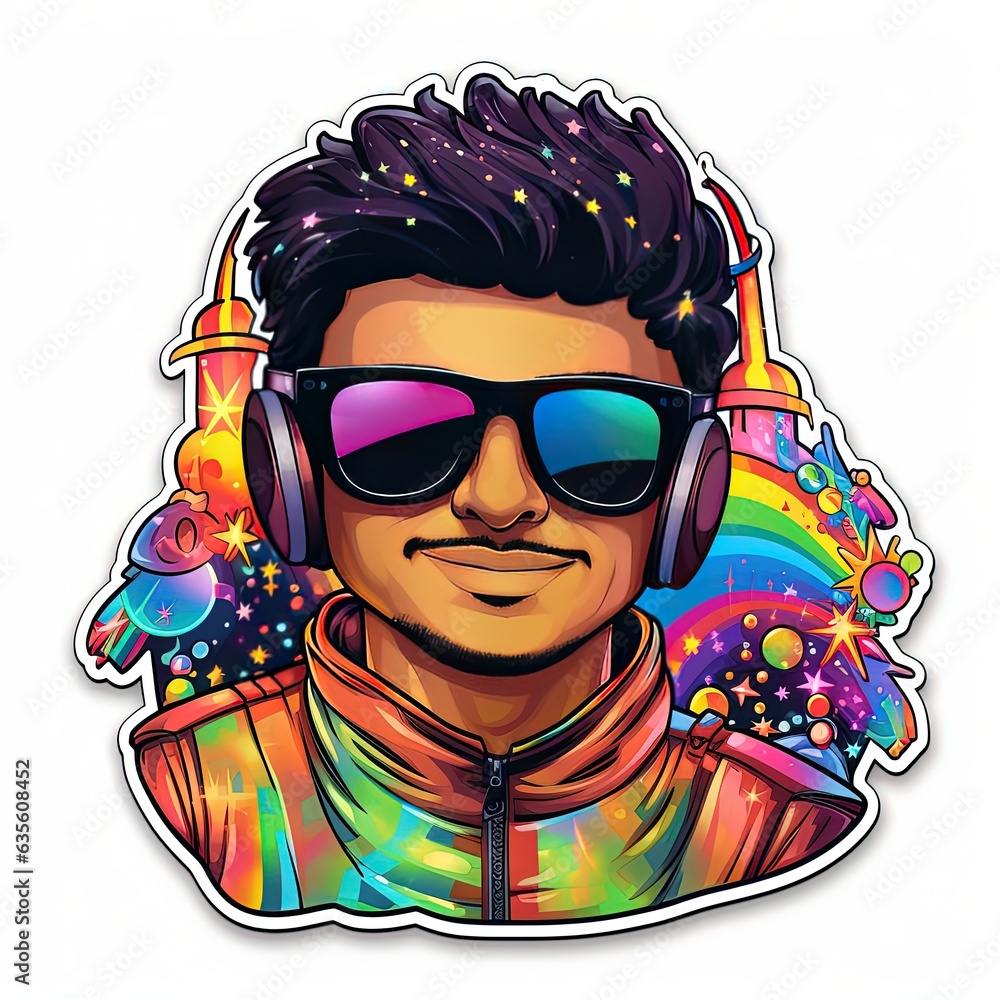 Colorful detailed sticker, brown latinx person illustration made with Generative AI 