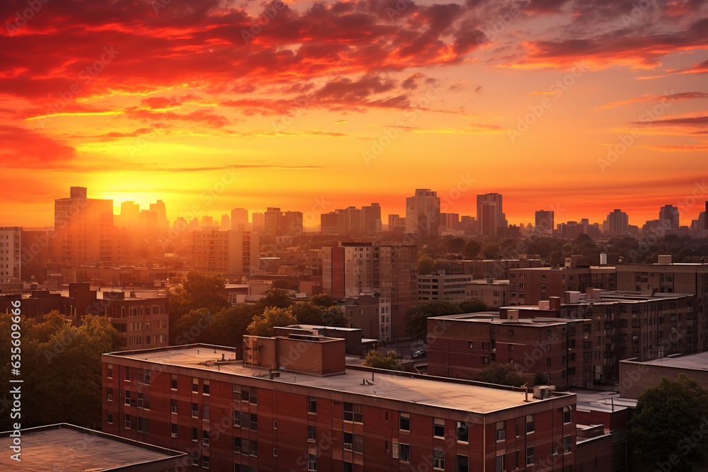 An urban skyline with a brilliant sunset in the background An urban skyline with a brilliant sunset in the background