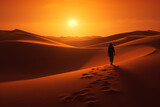 A silhouette wandering in a vast desert