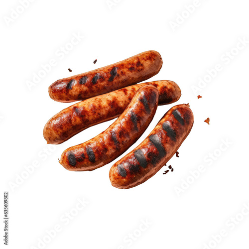Grilled sausages on transparent background with isolation