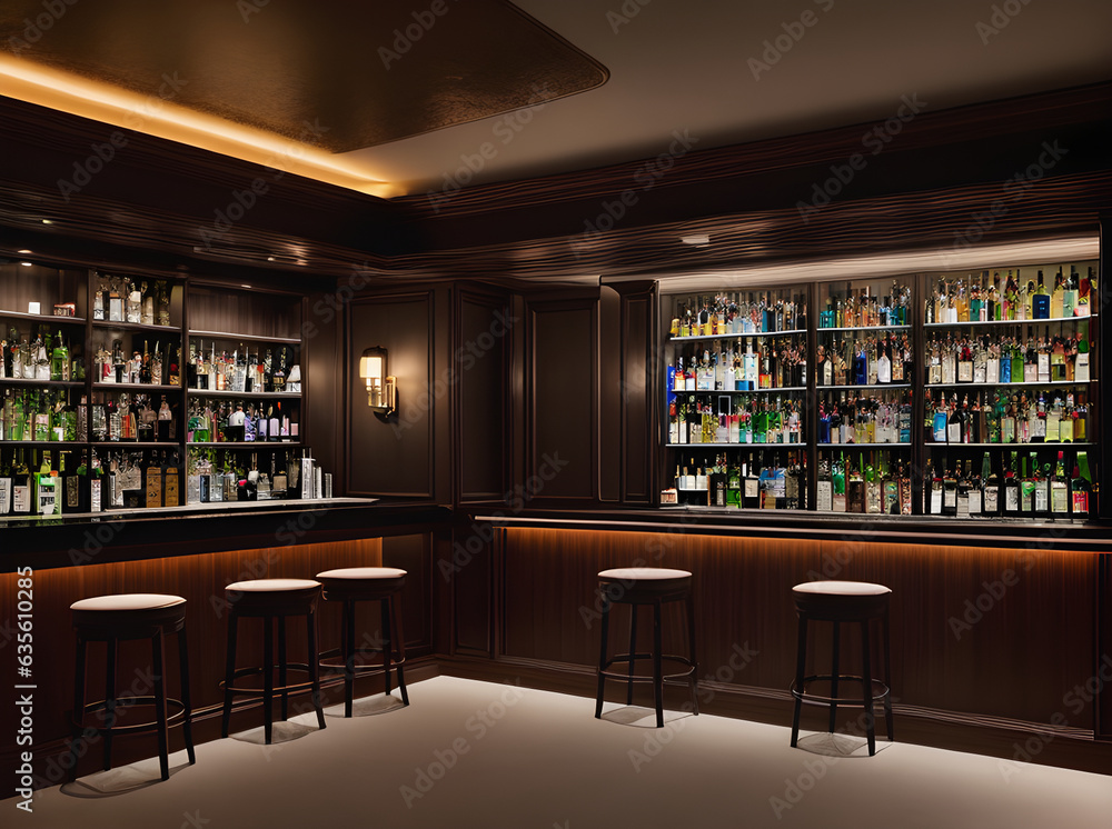 Ultrarealistic interior design of bar: medium shot