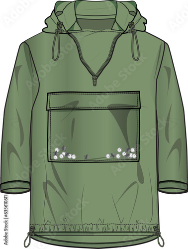 TRANSLUCENT RAIN POPOVER HOODIE AND JACKET FOR KID WEAR VECTOR ILLUSTRATION