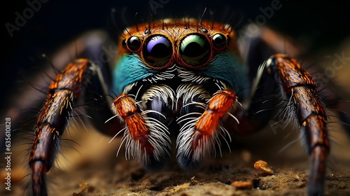 Cute black jumping spider, close up macro view, macro animal photography © Matthias